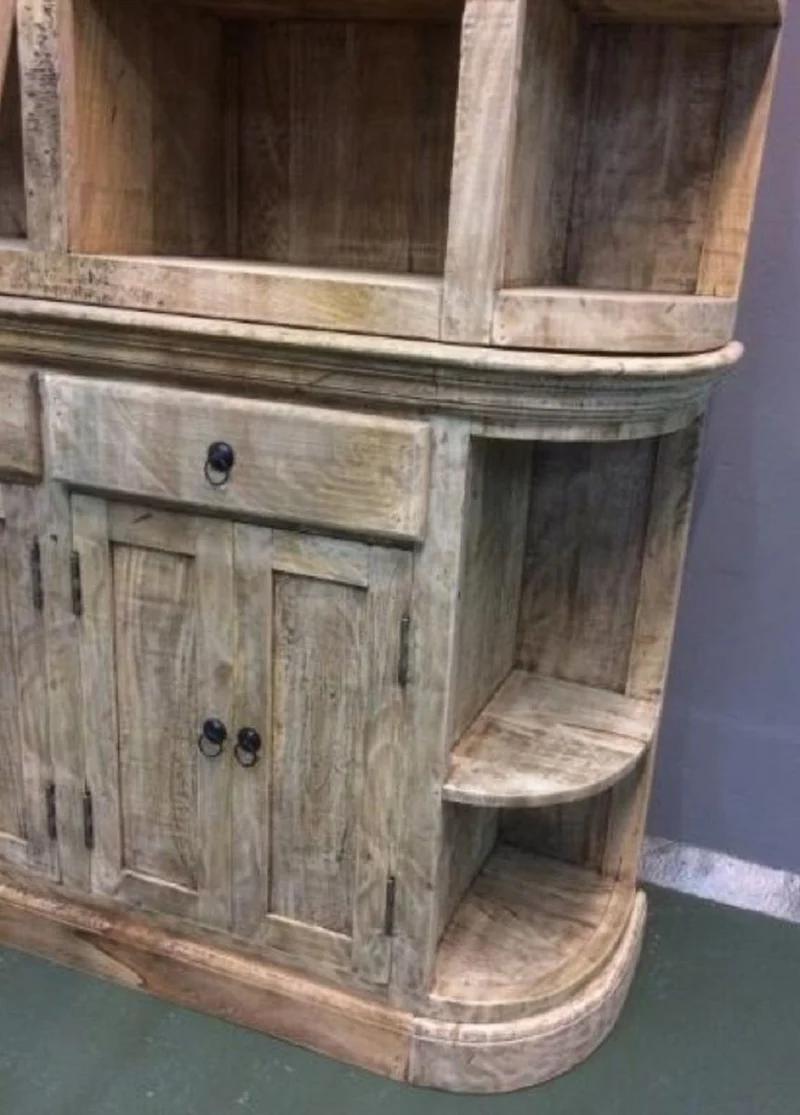 Casa Padrino Landhausstil Bücherschrank mit Leiter Naturfarben 200 x 42 x H. 230 cm - Massivholz Schrank - Regalschrank - Wohnzimmerschrank - Büroschrank - Landhausstil Möbel