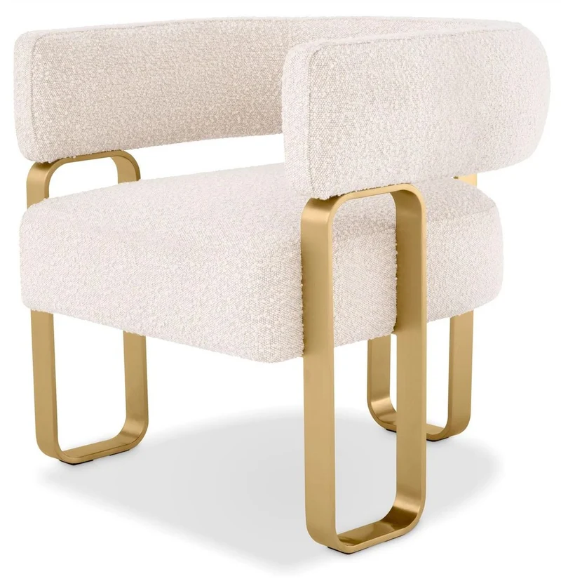 Casa Padrino Luxus Sessel Creme / Messing 73 x 66 x H. 70 cm - Wohnzimmer Sessel - Hotel Sessel - Wohnzimmer Möbel - Luxus Möbel - Wohnzimmer Einrichtung - Luxus Einrichtung - Möbel Luxus