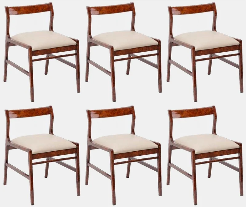 Casa Padrino Luxus Esszimmerstuhl 6er Set Braun / Creme 50 x 67 x H. 77 cm - Luxus Massivholz Küchen Stühle - Esszimmer Möbel - Küchen Möbel - Luxus Möbel - Luxus Esszimmer Einrichtung