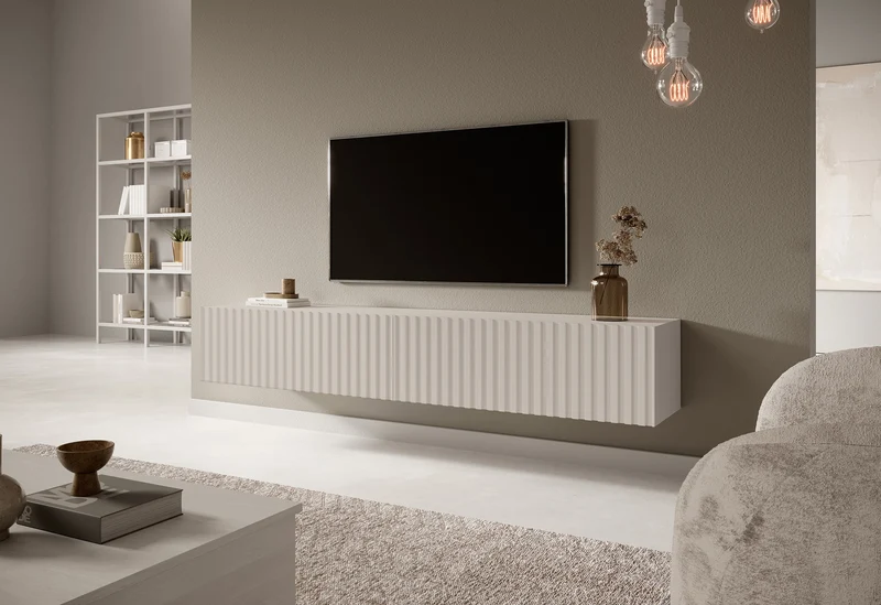TV-Schrank Telire 175 cm Grau-Beige mit lamellenförmiger Front