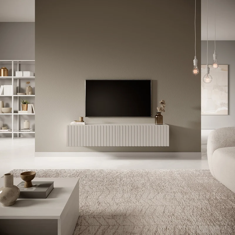 TV-Schrank Telire 138,6 cm Grau-Beige mit Lamellenfront