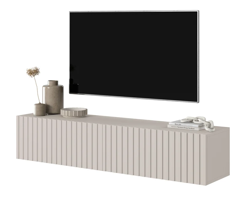 TV-Schrank Telire 138,6 cm Grau-Beige mit Lamellenfront