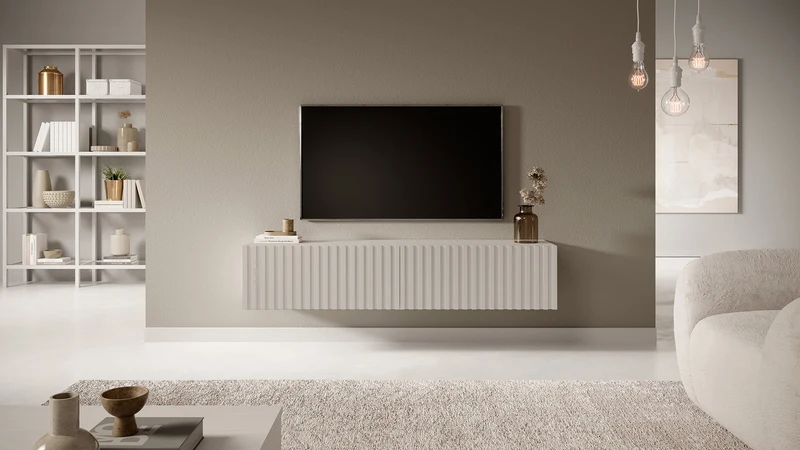 TV-Schrank Telire 138,6 cm Grau-Beige mit Lamellenfront