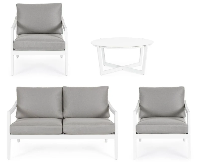Casa Padrino Luxus Gartenmöbel Set Grau / Weiß - 1 Luxus Gartensofa & 2 Luxus Gartensessel & 1 Luxus Gartentisch - Garten Möbel - Hotel Möbel - Pool Möbel - Outdoor Möbel - Luxus Möbel