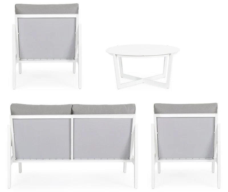 Casa Padrino Luxus Gartenmöbel Set Grau / Weiß - 1 Luxus Gartensofa & 2 Luxus Gartensessel & 1 Luxus Gartentisch - Garten Möbel - Hotel Möbel - Pool Möbel - Outdoor Möbel - Luxus Möbel