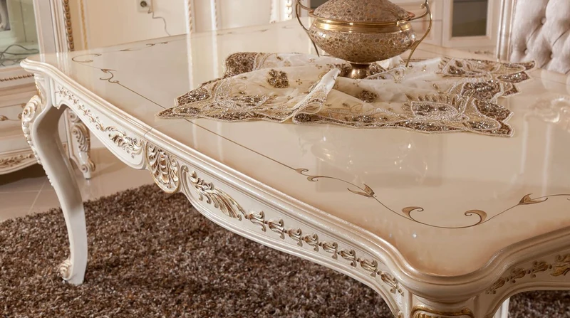 Casa Padrino Luxus Barock Esszimmer Set Grau / Weiß / Beige / Gold - 1 Barock Esstisch & 6 Barock Esszimmerstühle - Luxus Esszimmer Möbel im Barockstil - Prunkvolle Barock Esszimmer Möbel