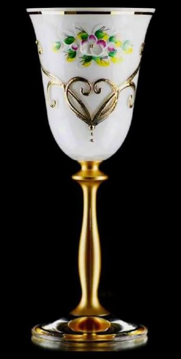 Casa Padrino Luxus Barock Likörglas 6er Set Weiß / Mehrfarbig / Gold Ø 5,5 x H. 17 cm - Handgefertigte und handbemalte Likörgläser - Hotel & Restaurant Accessoires - Luxus Qualität