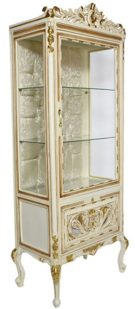 Casa Padrino Barock Vitrine Cremefarben / Beige / Gold 70 x 40 x H. 170 cm - Prunkvoller Barock Vitrinenschrank mit Glastür und Glitzersteinen - Barock Möbel