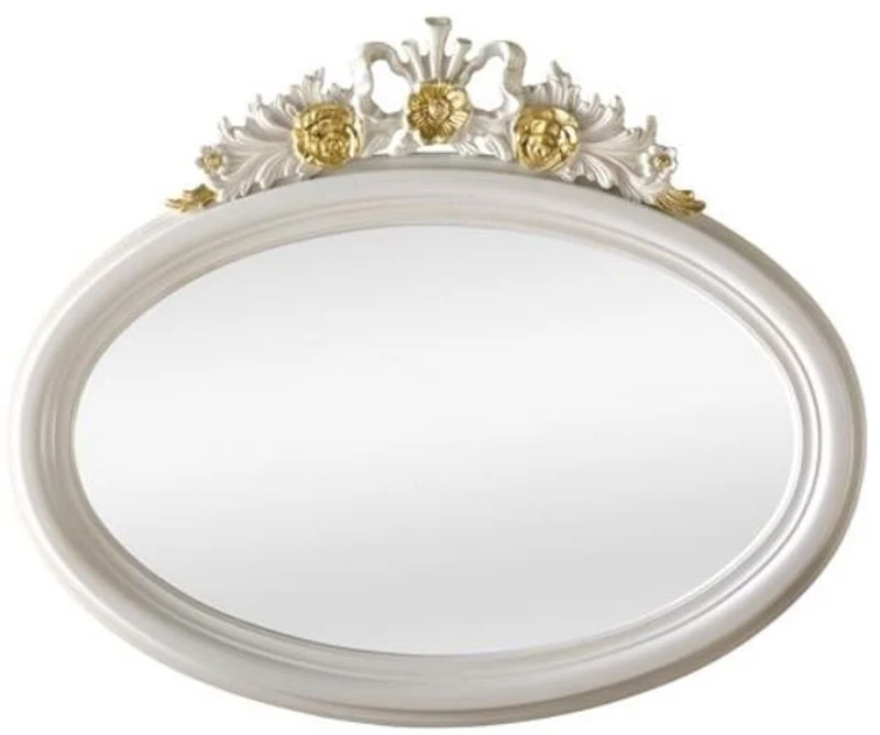 Casa Padrino Luxus Barock Spiegel Elfenbeinfarben / Gold 118 x 5 x H. 95 cm - Ovaler Wandspiegel im Barockstil - Barock Möbel