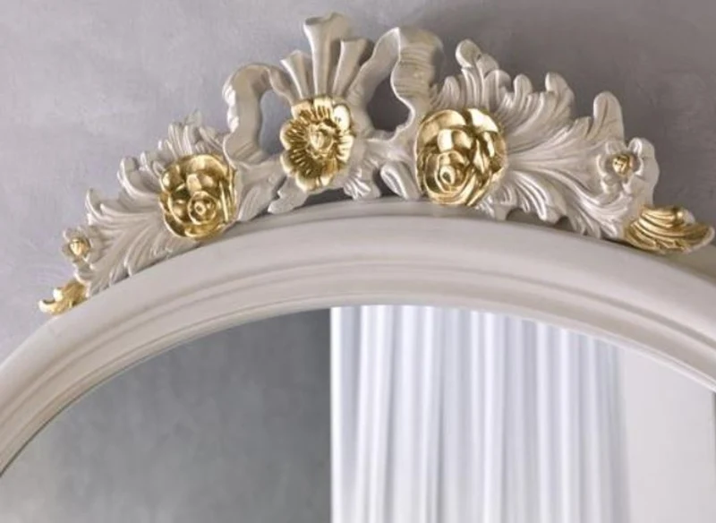 Casa Padrino Luxus Barock Spiegel Elfenbeinfarben / Gold 118 x 5 x H. 95 cm - Ovaler Wandspiegel im Barockstil - Barock Möbel