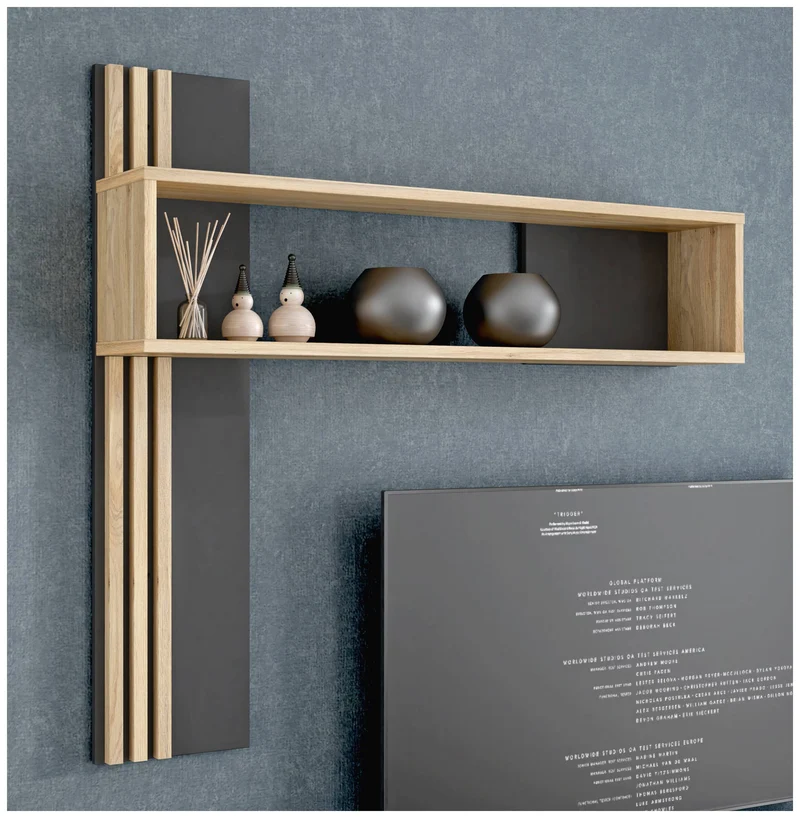 Wandboard JOAKIMIS mit 2 Ablagen Optik: Mauvella Eiche / Schwarz