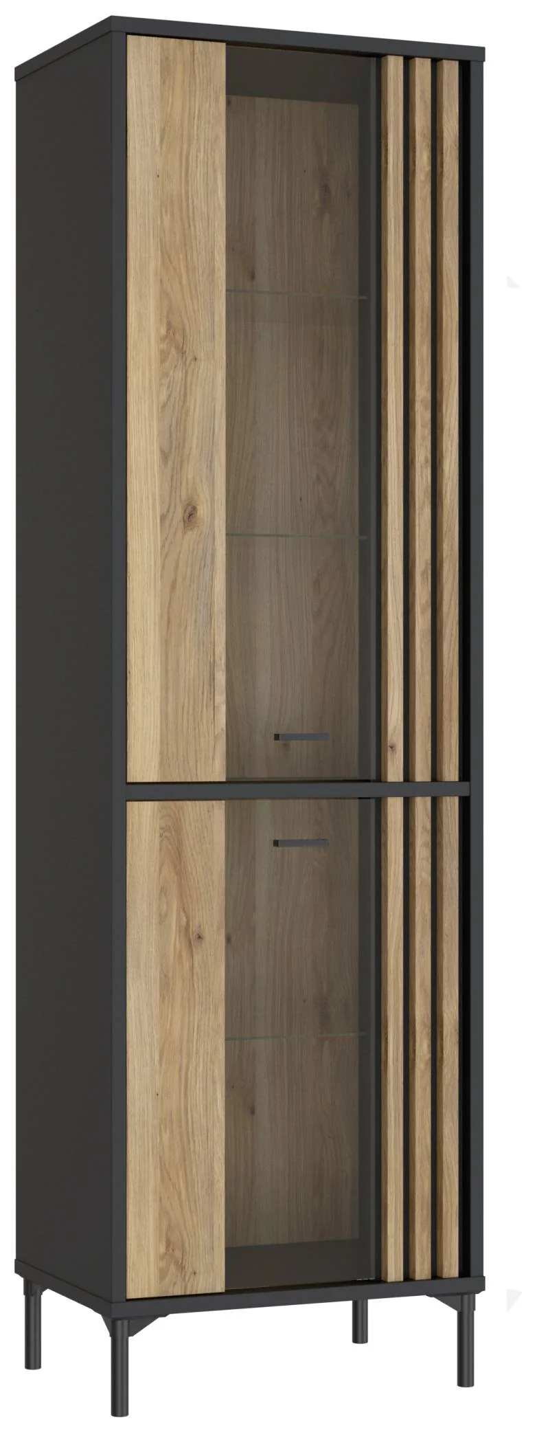 Vitrine JOAKIMIS mit 2 Türen in Schwarz / Mauvella Eiche Optik, Forte