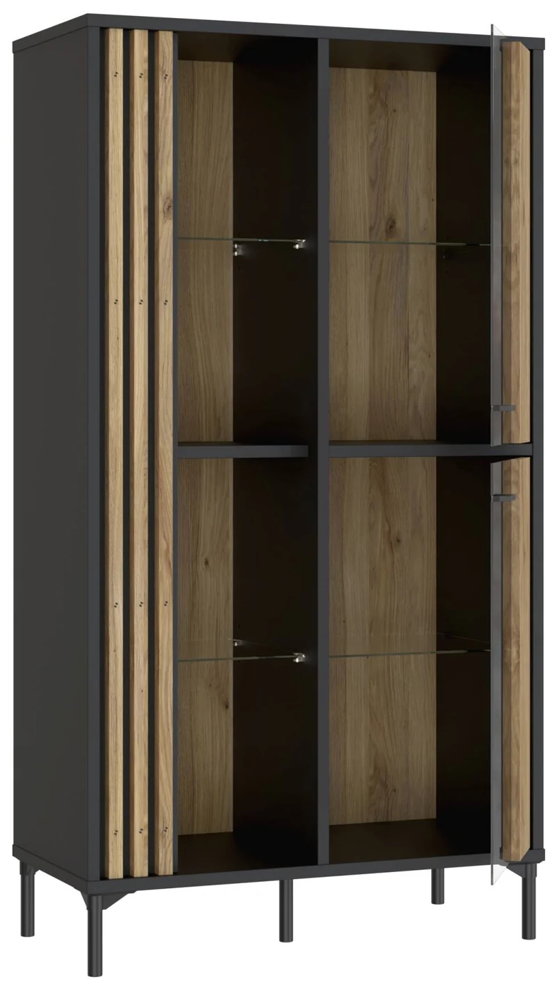Highboard Vitrine JOAKIMIS in Schwarz / Mauvella Eiche Optik, Forte