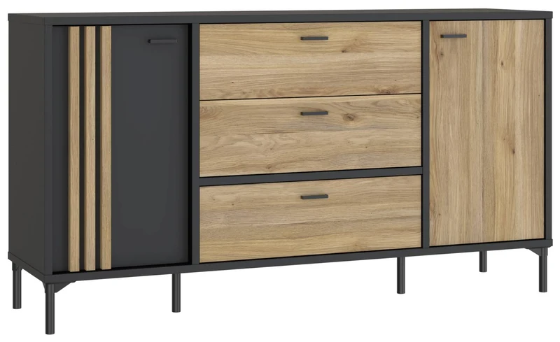 Sideboard Kommode JOAKIMIS in Schwarz / Mauvella Eiche Optik, Forte