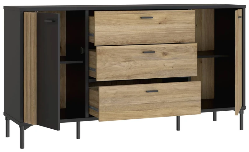 Sideboard Kommode JOAKIMIS in Schwarz / Mauvella Eiche Optik, Forte