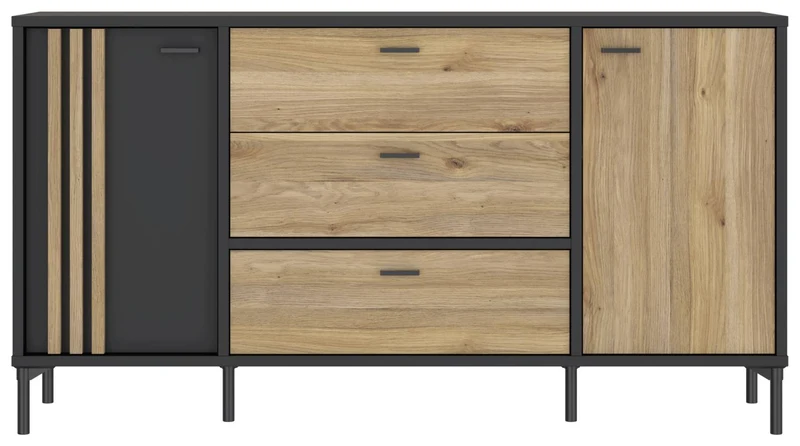 Sideboard Kommode JOAKIMIS in Schwarz / Mauvella Eiche Optik, Forte