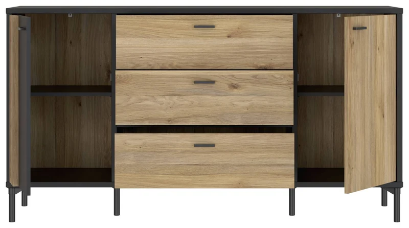 Sideboard Kommode JOAKIMIS in Schwarz / Mauvella Eiche Optik, Forte