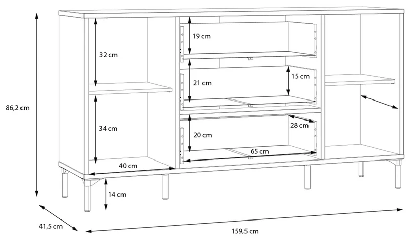 Sideboard Kommode JOAKIMIS in Schwarz / Mauvella Eiche Optik, Forte