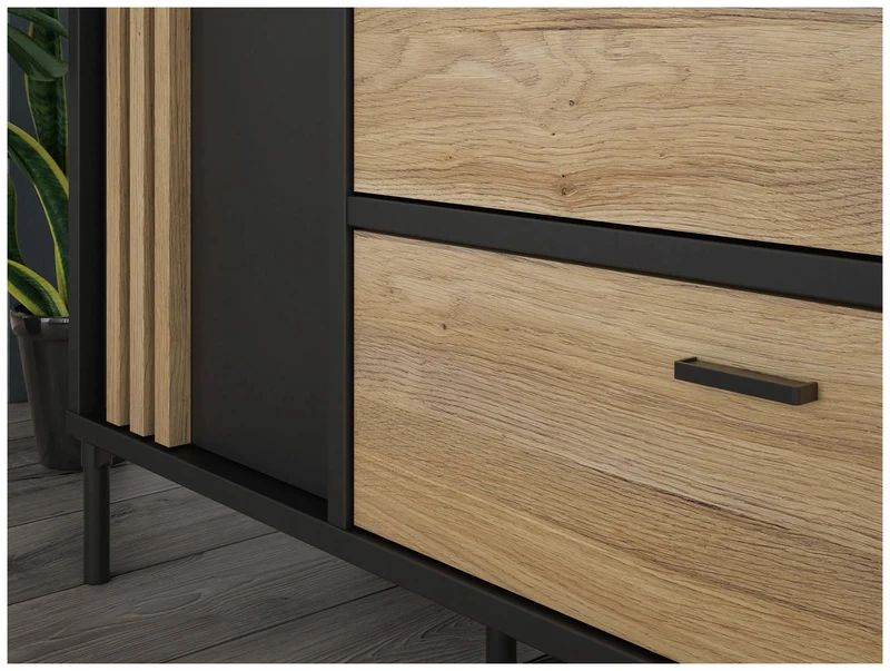Sideboard Kommode JOAKIMIS in Schwarz / Mauvella Eiche Optik, Forte