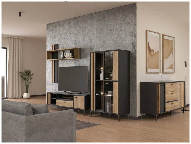 Sideboard Kommode JOAKIMIS in Schwarz / Mauvella Eiche Optik, Forte