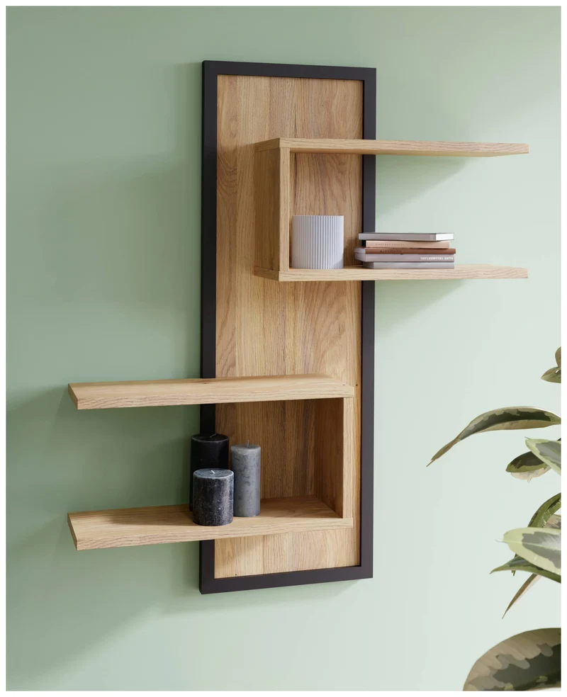 Wandboard JYTANA mit 4 Ablagen Optik: Mauvella Eiche / Schwarz