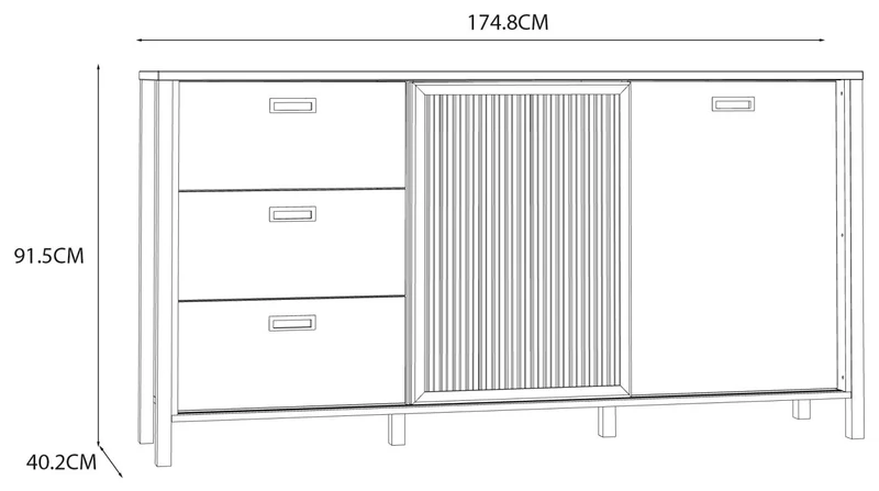 Sideboard JYTANA 3 Schubladen 2 Türen in Mauvella Eiche Optik /Schwarz