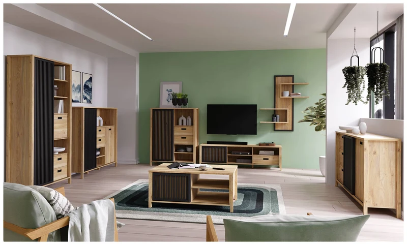 Sideboard JYTANA 3 Schubladen 2 Türen in Mauvella Eiche Optik /Schwarz