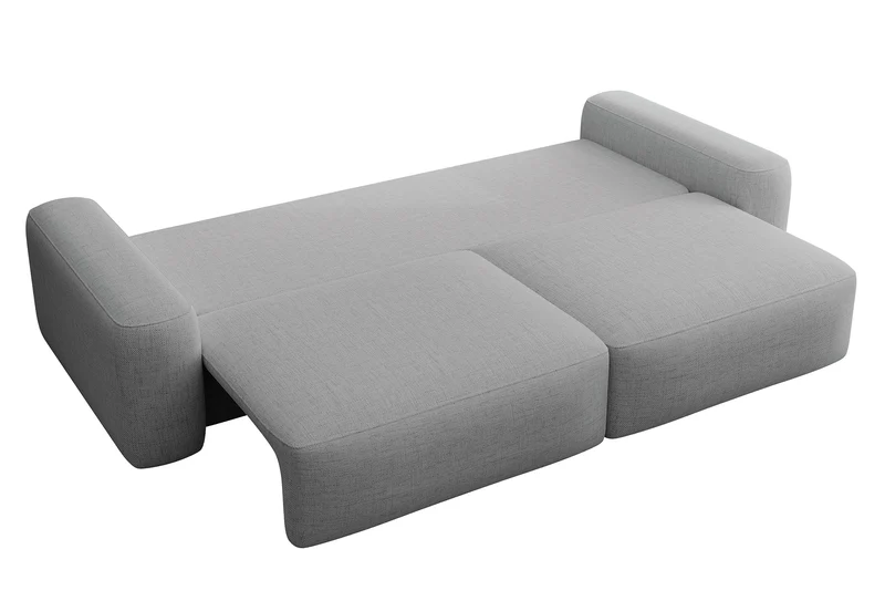 Dreisitziges ausklappbares Sofa Carnos, grauer hydrophober Chenille-Stoff, schwarze Beine