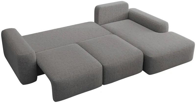 Ecksofa mit Schlaffunktion Carnos, L-förmig, mit zusätzlichen Lendenkissen, dunkelgrauer hydrophober Chenille, rechtsseitig