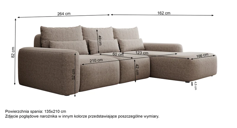 Ecksofa mit Schlaffunktion Carnos, L-förmig, mit zusätzlichen Lendenkissen, dunkelgrauer hydrophober Chenille, rechtsseitig