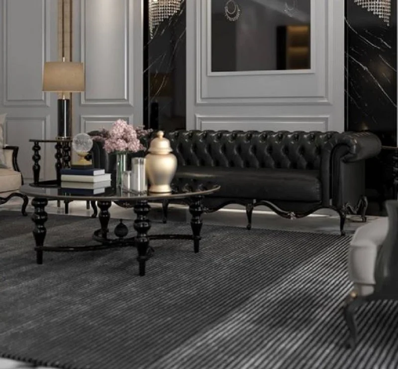 Casa Padrino Luxus Barock Couchtisch Schwarz Ø 114 x H. 47 cm - Runder Massivholz Wohnzimmertisch - Edle Barock Wohnzimmer Möbel