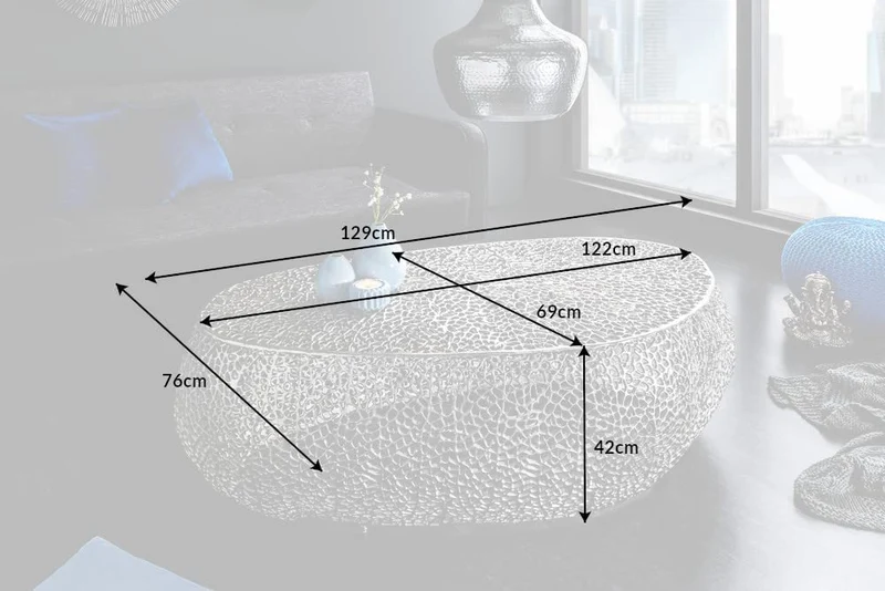 Extravaganter Couchtisch RIXOS ca.120cm Metall silber Handarbeit