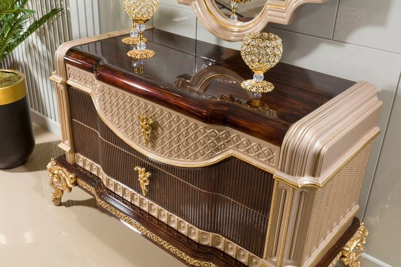 Casa Padrino Luxus Barock Kommode mit Spiegel Dunkelbraun / Grau / Gold - Barock Möbel