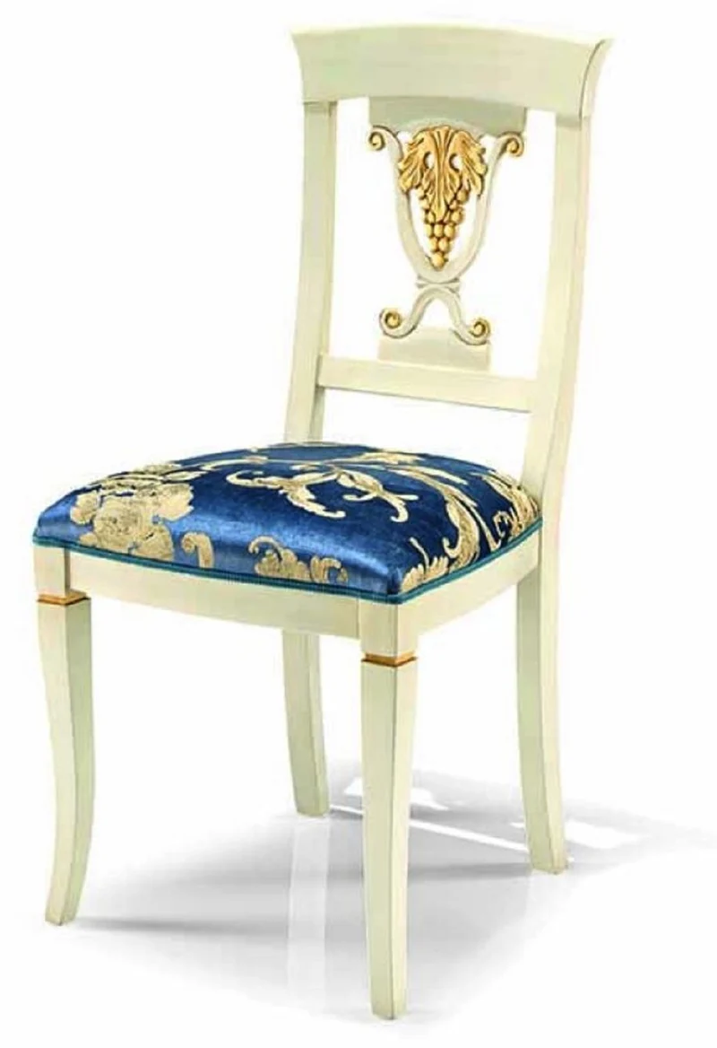 Casa Padrino Luxus Barock Esszimmer Stuhl Blau / Elfenbein / Gold - Made in Italy