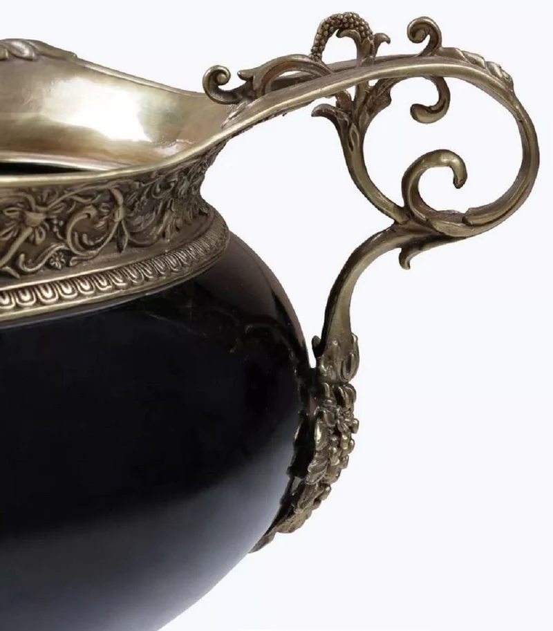 Casa Padrino Barock Porzellan Schüssel Schwarz / Bronze H. 36 cm - Barock Deko Accessoires