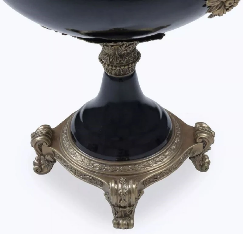Casa Padrino Barock Porzellan Schüssel Schwarz / Bronze H. 36 cm - Barock Deko Accessoires