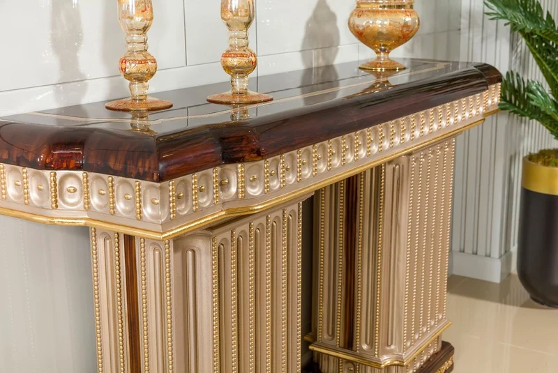Casa Padrino Luxus Barock Konsole mit Wandspiegel Dunkelbraun / Grau / Gold - Barock Möbel