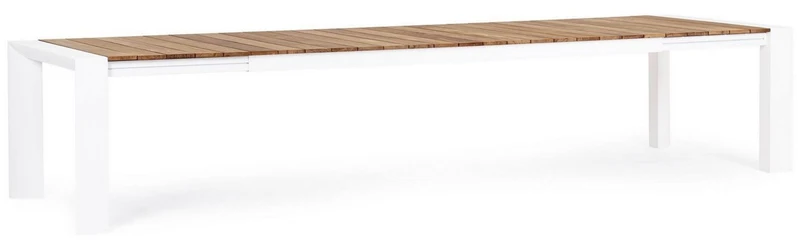 Casa Padrino Luxus Gartentisch Naturfarben / Weiß 253-384 x 110 x H. 75 cm - Ausziehbarer Garten Esstisch mit Teakholz Tischplatte und Aluminium Beinen - Luxus Garten & Terrassen Möbel