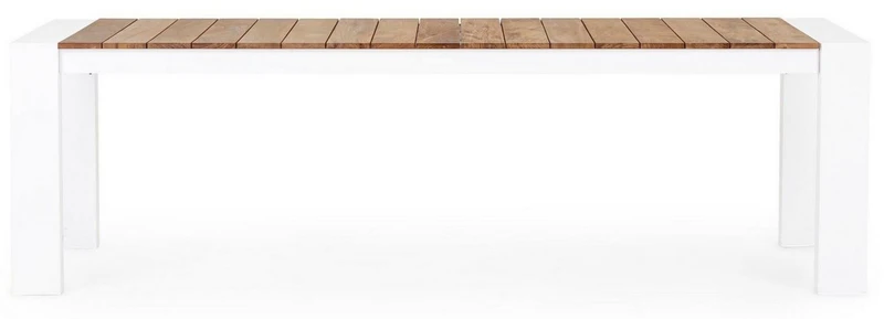 Casa Padrino Luxus Gartentisch Naturfarben / Weiß 253-384 x 110 x H. 75 cm - Ausziehbarer Garten Esstisch mit Teakholz Tischplatte und Aluminium Beinen - Luxus Garten & Terrassen Möbel