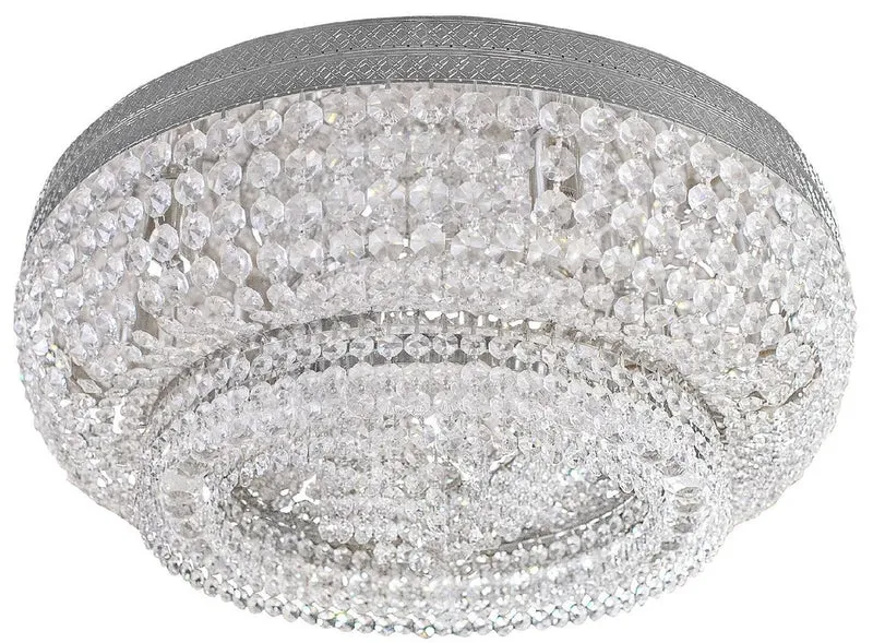 Casa Padrino Luxus Barock Kristall Deckenleuchte Silber Ø 60 cm - Runde Barockstil Deckenlampe - Barock Wohnzimmer Decken Kronleuchter - Barock Leuchten - Barock Möbel - Edel & Prunkvoll