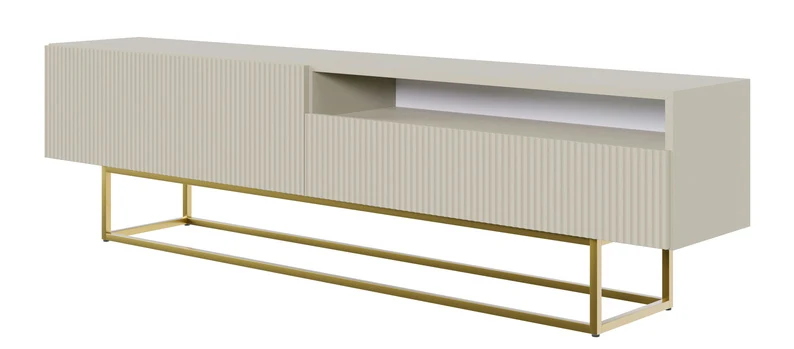 TV-Schrank Veldio mit gefräster Front und Nische, 175 cm, Grau-Beige mit goldenen Beinen