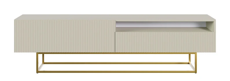 TV-Schrank Veldio mit gefräster Front und Nische, 175 cm, Grau-Beige mit goldenen Beinen