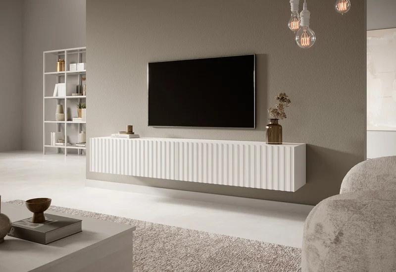 TV-Schrank Telire 175 cm Weiß mit Lamellenfront