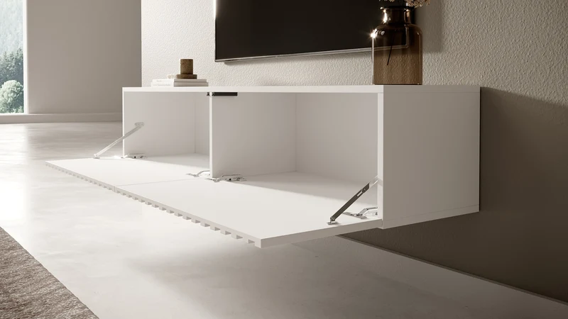 TV-Schrank Telire 138,6 cm Weiß mit lamellenförmiger Front