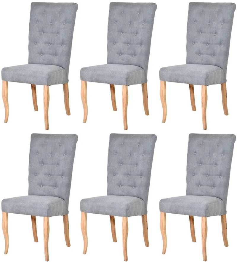 Casa Padrino Chesterfield Neo Barock Esszimmer Stuhl 6er Set Grau / Naturfarben - Küchenstühle Set - Esszimmer Möbel - Chesterfield Möbel - Neo Barock Möbel
