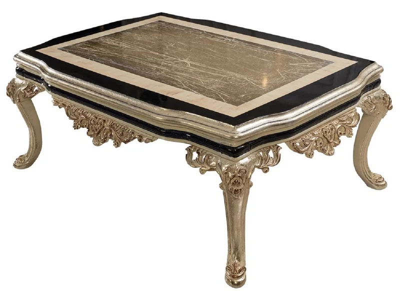 Casa Padrino Luxus Barock Couchtisch Antik Gold / Creme / Schwarz - Rechteckiger Barockstil Wohnzimmertisch - Barockstil Wohnzimmer Möbel - Barock Möbel - Luxus Möbel im Barockstil