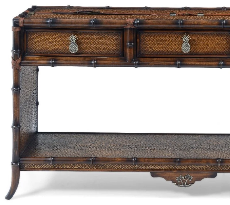 Casa Padrino Luxus Vintage Stil Konsole Braun 184 x 39 x H. 88 cm - Massivholz Konsolentisch mit 3 Schubladen - Massivholz Möbel - Vintage Stil Möbel - Luxus Möbel