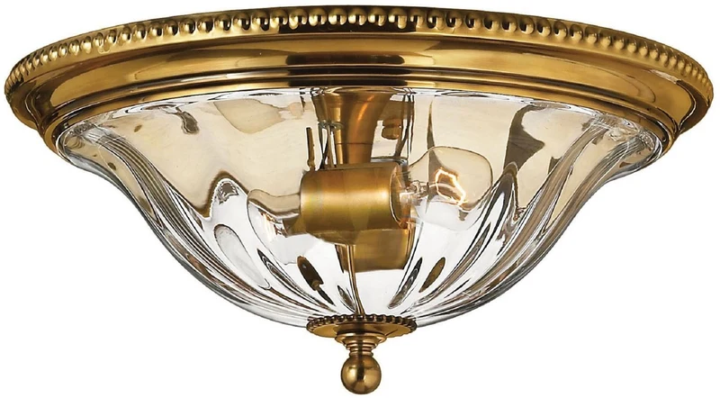 Casa Padrino Barock Deckenleuchte Messingfarben Ø 41,3 x H. 19,1 cm - Elegante runde Deckenlampe aus massivem Messing und Glas Lampenschirm - Barock Möbel