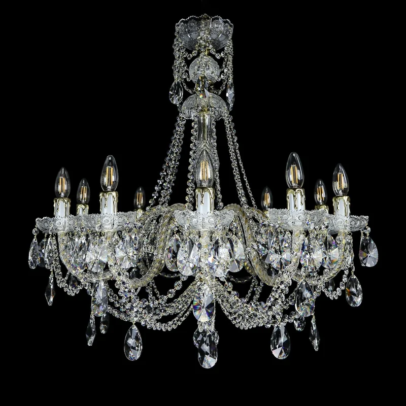 Casa Padrino Luxus Barock Kristall Kronleuchter Gold Ø 76 x H. 78 cm - Prunkvolle Messing Kronleuchter mit böhmischem Kristallglas - Barock Möbel - Edel & Prunkvoll