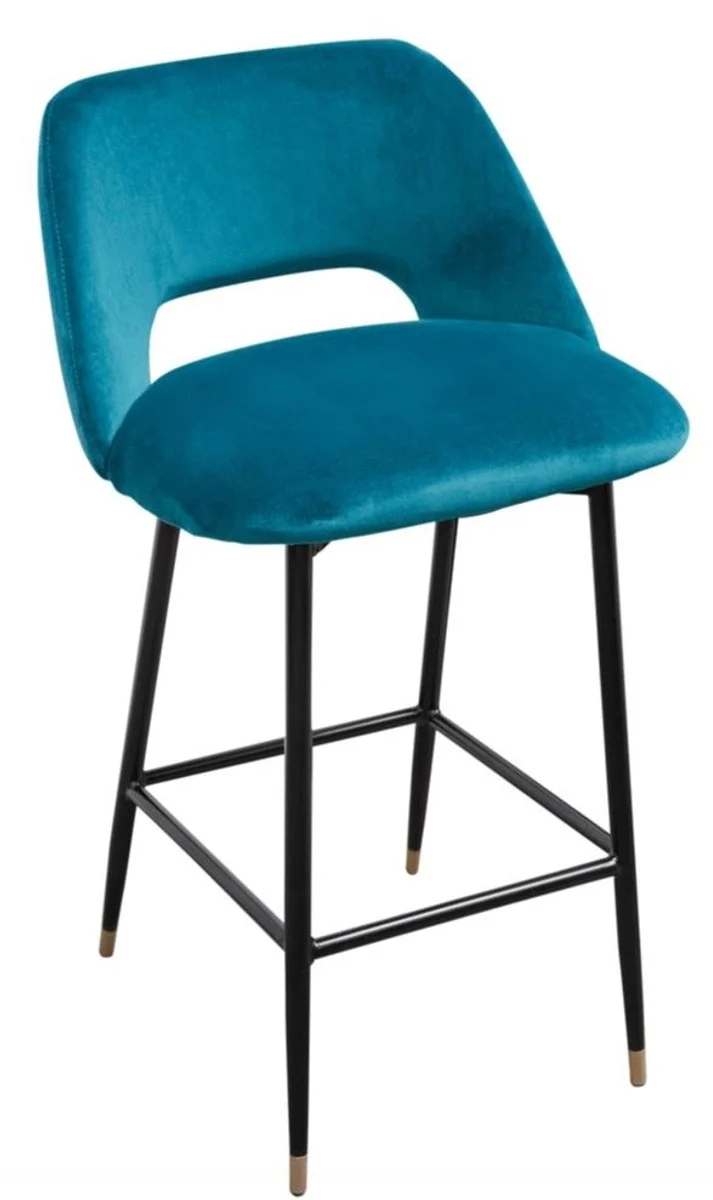 Casa Padrino Luxus Barstuhl Türkis / Schwarz 55 x 58 x H. 97 cm - Luxus Barmöbel